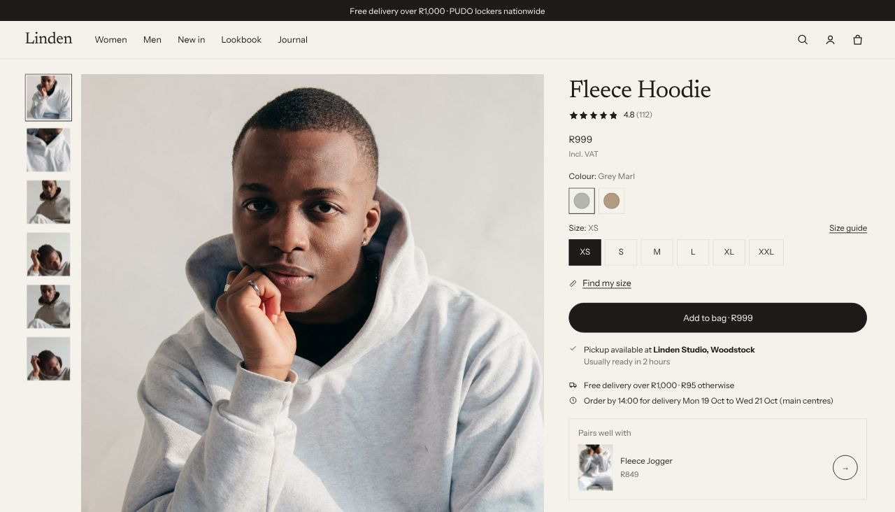 Fewer size questions in the Seam Shopify theme